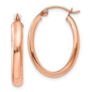 3.75mm x 26mm Polished 14k Rose Gold Domed Oval Tube Hoop Earrings